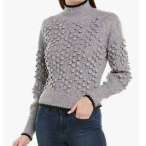 BCBGMaxazria Mock Neck Sweater XS Gray Popcorn Stitch Merino Wool Blend NWOT - Picture 10 of 10